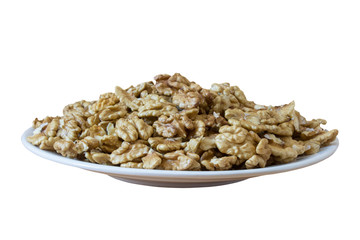 walnuts on a plate,On a white plate nuts are isolated on a white background