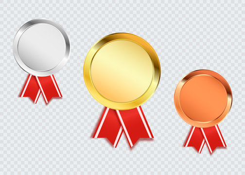 Award medals isolated. Vector illustration of gold, silver and bronze trophy