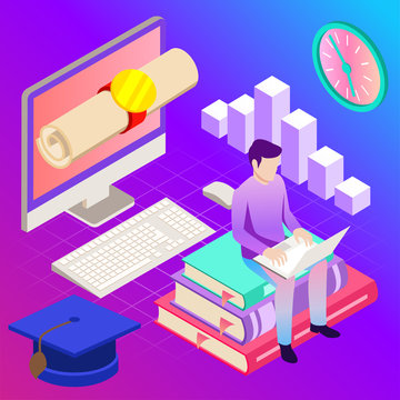 Education. Vector illustration of online learning concept. School, future technology, e-learning.