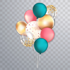 Set of realistic glossy metallic ballons for greeting cards design, sale banners, social media posts