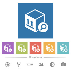 Find package flat white icons in square backgrounds