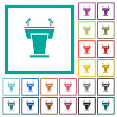 Conference podium with microphones flat color icons with quadrant frames