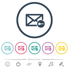 Secure mail flat color icons in round outlines
