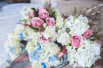 Wedding flowers with pink roses
