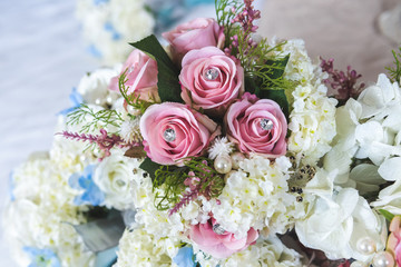 Wedding flowers with pink roses
