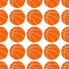 orange flat basketball ball, vector illustration isolated on white background. Seamless pattern. Sport basketball design