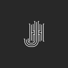 Creative logo JH or HJ initials logo medieval monogram, overlapping thin lines two letters linked J and H