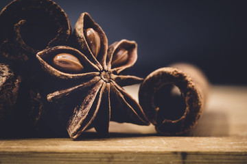 spice star anise and cinnamon close up