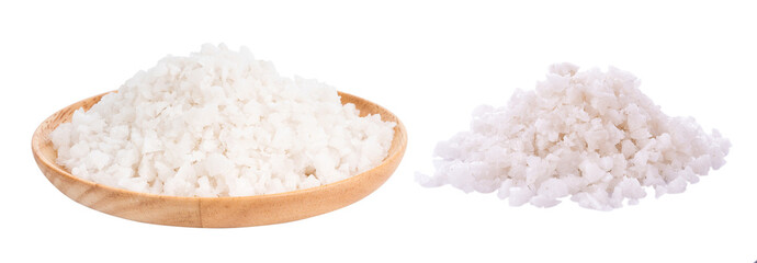 Sea salt on white background