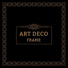 Art deco border frame template geometric shape. Golden line frames in style of 1920s on dark background for wedding invitation card, party, menu restaurant, cafe. Arabic frame vector illustration  