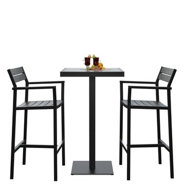 Two Modern Bar Stools With High Table And Mulled Whine On It