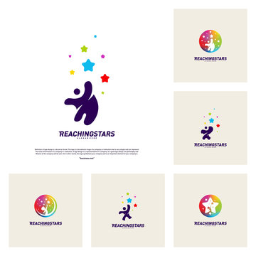 Set of Reaching Stars Logo Design Concept Vector. Child Dream star logo. Colorful, Creative Symbol