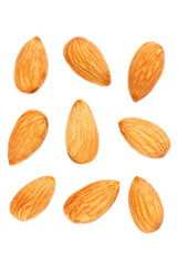 Almond isolated. Nuts on white background. Collection. Clipping path included. Full depth of field