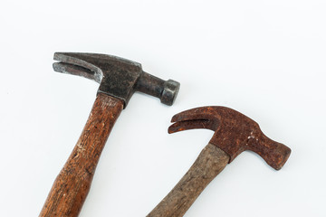 Head steel hammer vintage on the white background, Tool handle for carpenter wood working. Isolate hammer vintage for collector