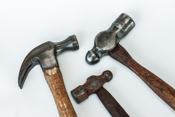 Head steel hammer vintage on the white background, Tool handle for carpenter wood working. Isolate hammer vintage for collector