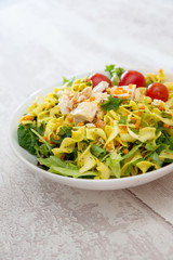 Roasted Chicken Cooked Twists and Mustard Sauce salad