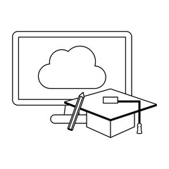 Education supplies concept in black and white