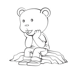 Adorable Cartoon, Boy Bear Standing with thinking. Hand drawn Vector clip art illustration