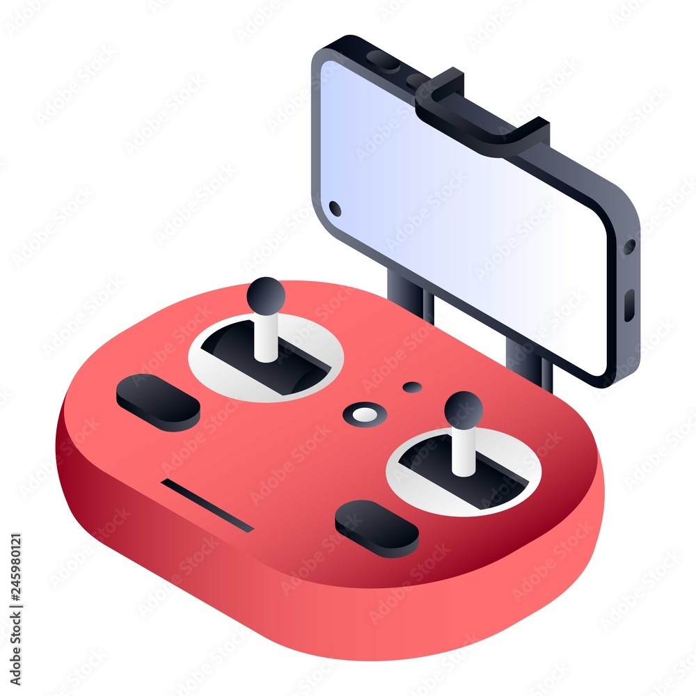 Poster red joystick drone control icon. isometric of red joystick drone control vector icon for web design 