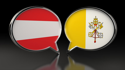 Austria and Vatican City flags with Speech Bubbles. 3D illustration