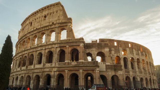 The Colosseum or Coliseum timelapse, Flavian Amphitheatre in Rome, Italy