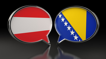 Fototapeta premium Austria and Bosnia and Herzegovina flags with Speech Bubbles. 3D illustration
