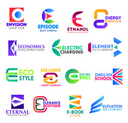 E letter corporate identity, business icons