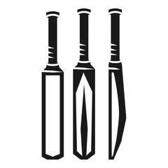 Three cricket bats icon. Simple illustration of three cricket bats vector icon for web design isolated on white background