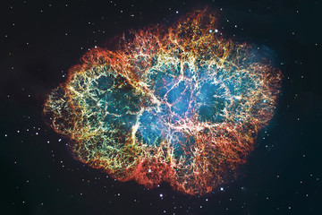 Crab Nebula in constellation Taurus. Supernova Core pulsar neutron star. .Elements of this image...