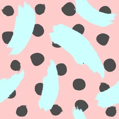 Afwasbaar behang Herhaalde ronde vlekken en penseelstreken. Aquarel naadloze patroon. Schets, grunge, verf. Roze, zwart, blauw. © Anne Punch