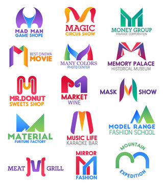 M letter corporate identity, business icons