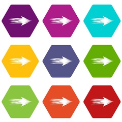 Linear abstract arrow icons 9 set coloful isolated on white for web