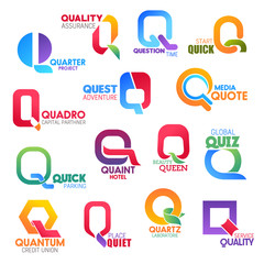 Q letter corporate identity, business icons