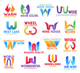 W letter corporate identity, business icons
