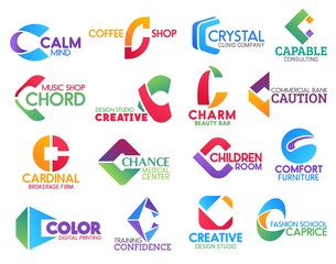 C letter corporate identity, business icons