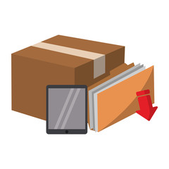 tablet cardboard box and folder downloading files