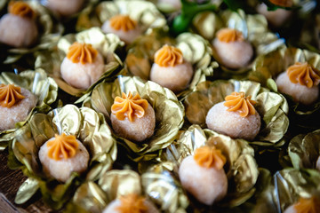 various wedding sweets, modern wedding decor. Tasty candy for brides.