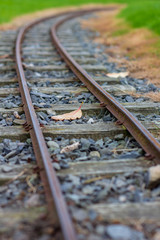Narrow guage railroad tracks in Agnew Park, Stranraer, Scotland, United Kingdom