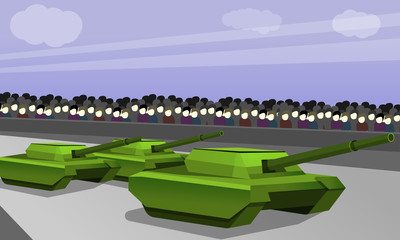 Obraz premium Parade of military tank concept banner. Cartoon illustration of parade of military tank vector concept banner for web design