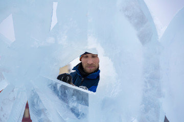 Facial portrait of a sculptor at work