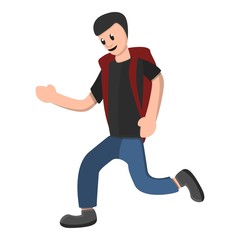 Running boy with backpack icon. Cartoon of running boy with backpack vector icon for web design isolated on white background