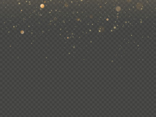 Glitter particles overlay effect. Gold glittering star dust sparkling particles on transparent background. EPS 10