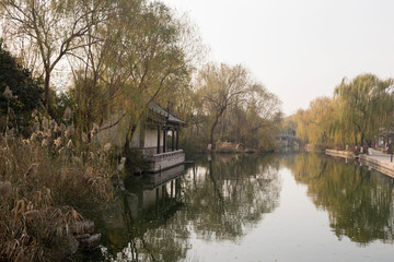 Fototapeta premium View of the river and bridge in Jinan, Shandong province, China, autumn day