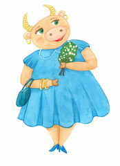 Cute cow with flowers