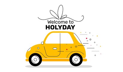 Vector creative holiday illustration of vintage yellow color car