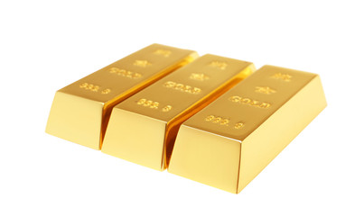 Fototapeta premium Precious shiny gold bars on white background