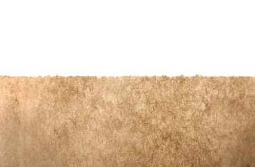 Brown paper bag on white background, closeup