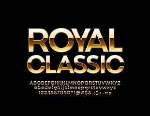 Vector Golden Royal classic Alphabet Letters, Numbers and Symbols. Stylish glossy Font.