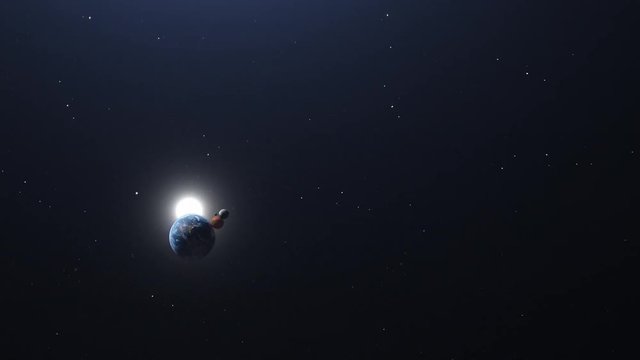 Inner planets flyby of Earth, Moon, Venus, and Mercury in space