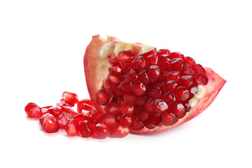 Ripe pomegranate on white background. Delicious fruit